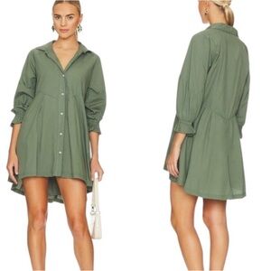 Free People Hannah Poplin Puff Sleeve Mini Shirtdress. Size M
